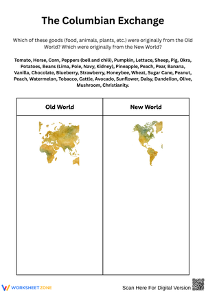Columbian Exchange Goods Worksheet
