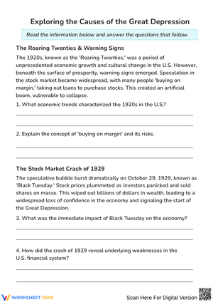 Exploring the Causes of the Great Depression Worksheet