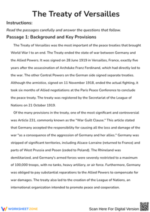 The Treaty of Versailles: Key Provisions and Impacts Worksheet