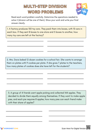 Multi-Step Division Word Problems Worksheet