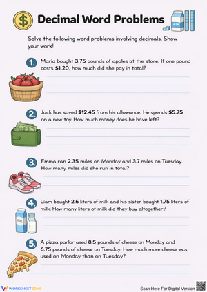 Engaging Decimal Word Problems for Young Learners