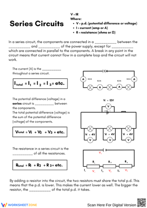 Series Circuits Worksheet for Learning Voltage, Current & Resistance