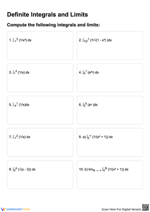 Definite Integrals and Limits Worksheet