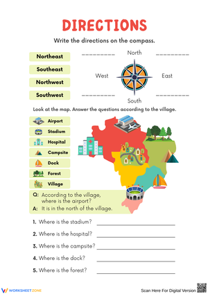 Learning Directions Using Compass Worksheet