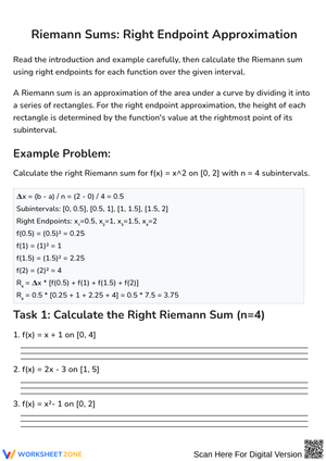 Riemann Sums: Right Endpoint Approximation Worksheet