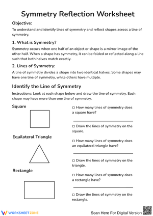 Symmetry Reflection Worksheet for Geometry Practice
