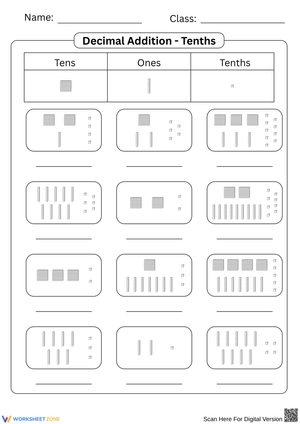 Decimal Addition Worksheet - Base Ten Blocks