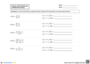 End Behavior of Rational Functions Worksheet