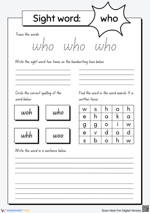 Learning the Sight Word: Who