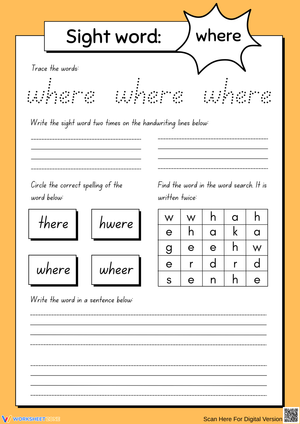 Sight Word Practice: Where