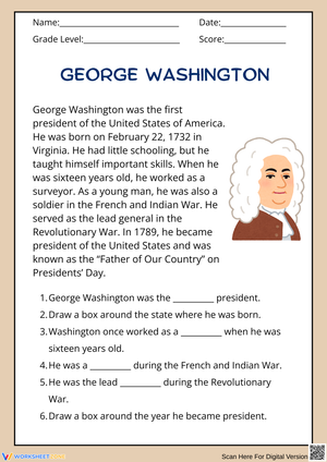 Learn About George Washington: A History Worksheet