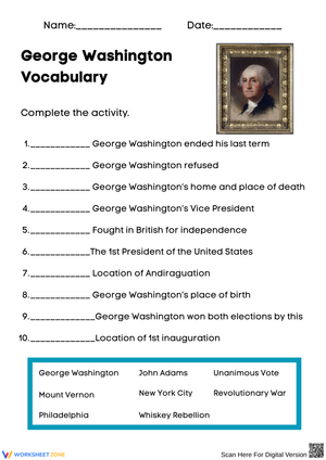 George Washington Vocabulary Worksheet