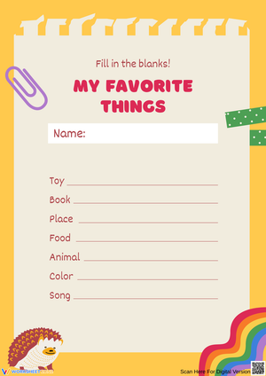My Favorite Things Worksheet for Kids