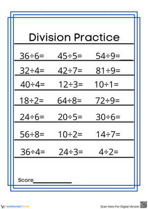 Division Practice Worksheet for Students