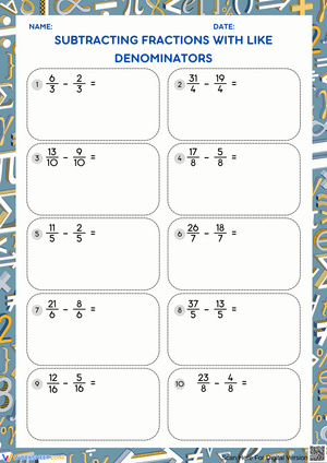 Subtracting Fractions With Like Denominators