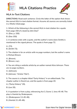 MLA Citations Practice Worksheet