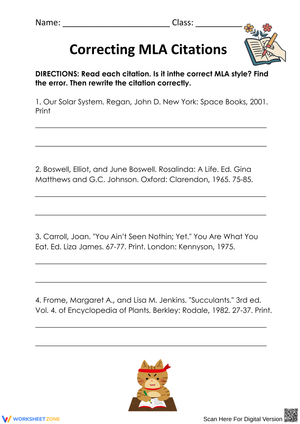 Correcting MLA Citations Worksheet
