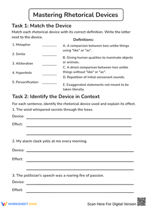 Mastering Rhetorical Devices Worksheet for Students