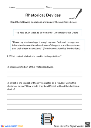 Rhetorical Devices: Analyzing Quotations Worksheet