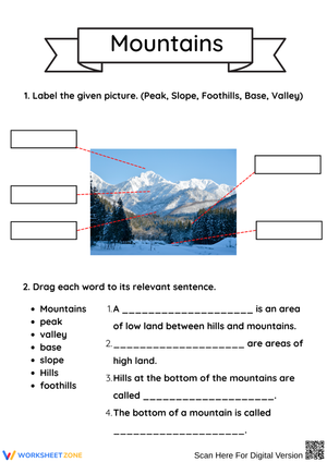 Mountains Labeling and Vocabulary Worksheet