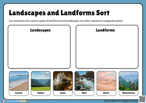 Landscapes and Landforms Sort Worksheet