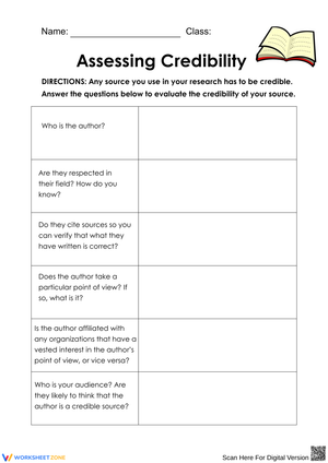 Assessing Credibility of Sources Worksheet