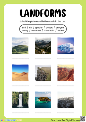 Landforms Picture Labeling Worksheet