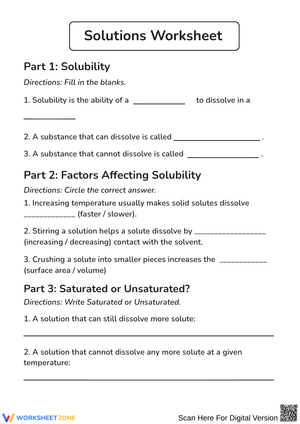 Solubility and Solutions Worksheet