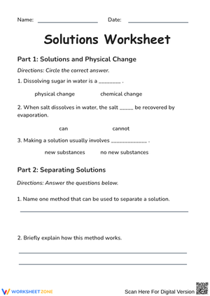 Solutions and Physical Change Worksheet