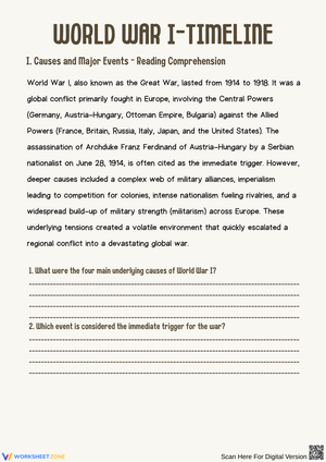 World War I Timeline Activities: Reading Comprehension