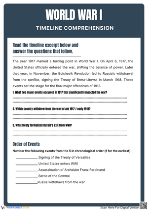 World War I Timeline Comprehension Activity