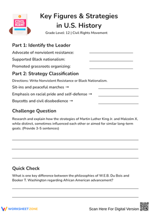 Civil Rights Leaders and Strategies Worksheet