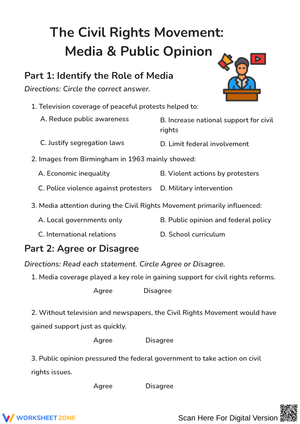 Civil Rights Movement Media and Public Opinion Worksheet