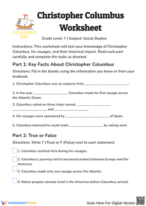 Christopher Columbus Worksheet 