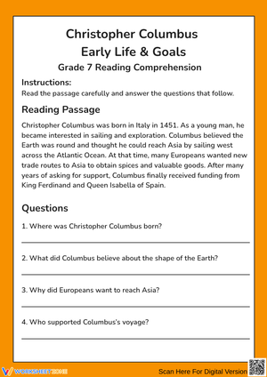 Christopher Columbus Early Life and Goals Worksheet