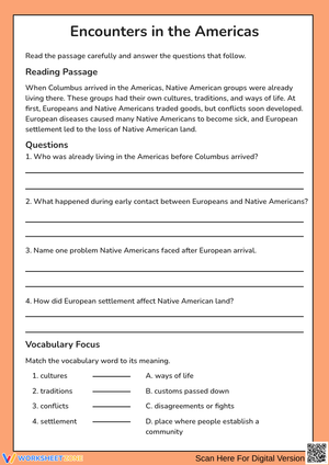 Encounters in the Americas Reading Worksheet