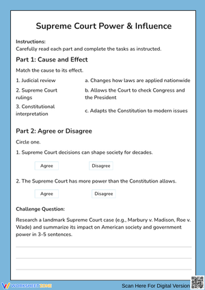 Supreme Court Power and Influence Worksheet