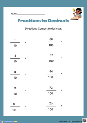 Converting Fractions to Decimals Worksheet