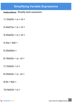 Simplifying Variable Expressions Worksheet
