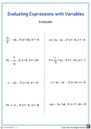 Evaluating Expressions with Variables