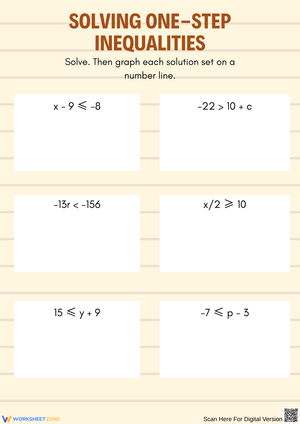 Solving One-Step Inequalities Worksheet