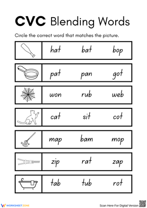 CVC Blending Words Activity Worksheet