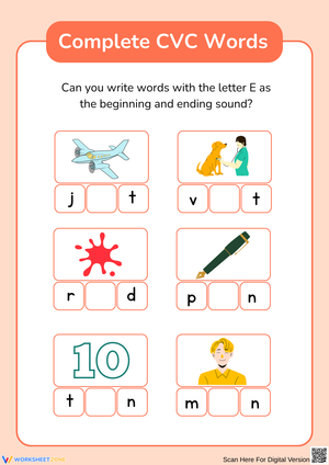 Complete Blending CVC Words Worksheet