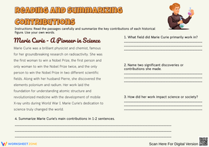 Reading and Summarizing Contributions of Marie Curie