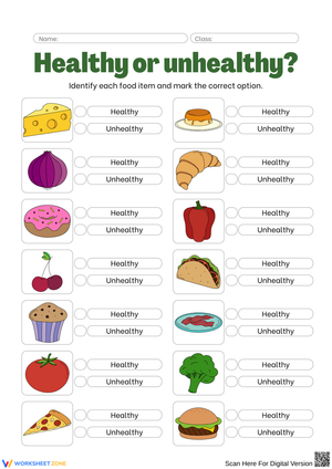 Healthy or Unhealthy Food Identification Worksheet