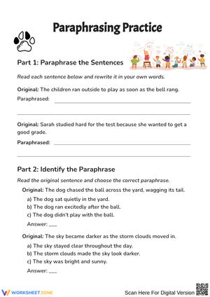 Sentence Paraphrasing Practice Worksheet