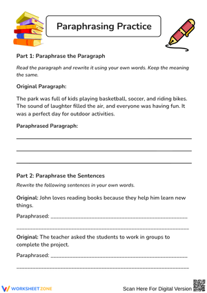 Grade 6 Paraphrasing Practice Worksheet