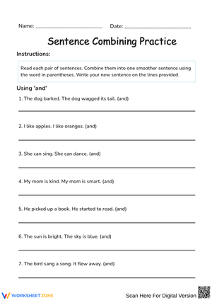 Sentence Combining Practice Worksheet
