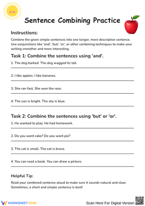 Sentence Combining Practice for Grade 3 Students