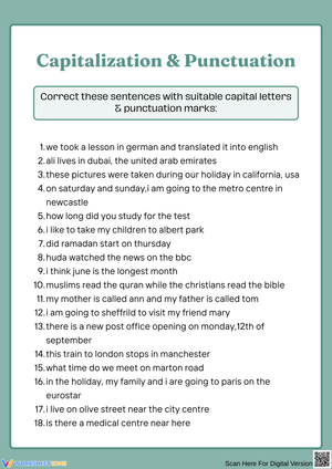 Capitalization and Punctuation Practice Worksheet